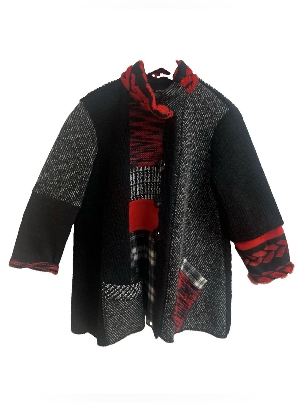 Ali Miles Size PL Red Black Plaid Animal Print Button Up Jacket Artsy